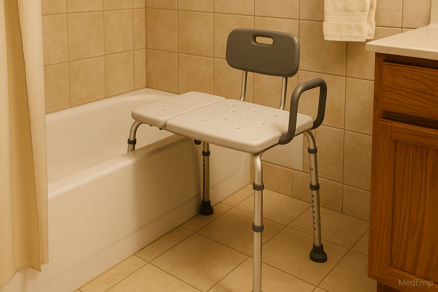 Heavy-duty transfer bench in bathroom for safe bathing – MedEmp