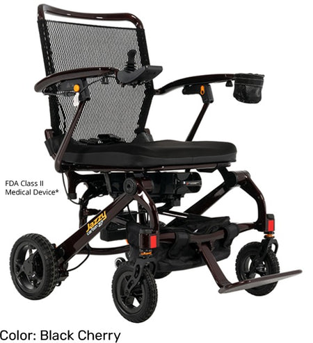 Black cherry color electric wheelchair on a white background
