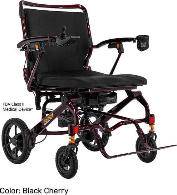 Black cherry color electric wheelchair on a white background